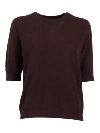 Kangra Cashmere Girocollo Manica Corta Microquadretto In Black