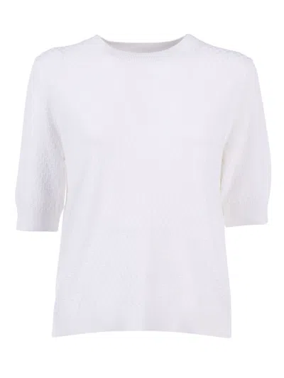 Kangra Cashmere Girocollo Manica Corta Microquadretto In White