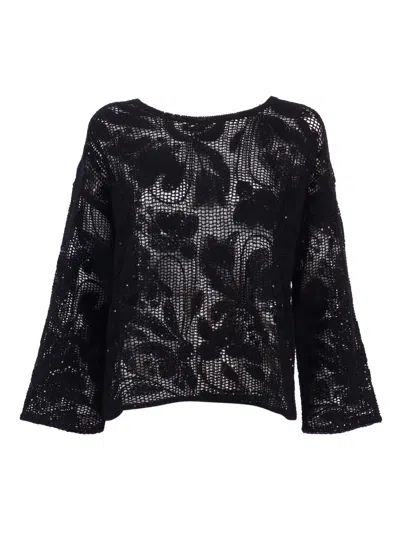 Kangra Cashmere Girocollo Ricamo Cornely +paillettes In Black