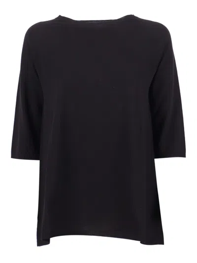 Kangra Cashmere Girocollo Seamless Rasato Linea A In Black