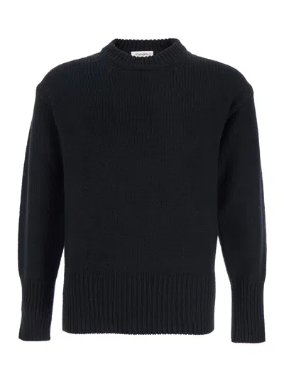KANGRA CASHMERE BLACK CREW NECK SWEATER WITH RIBBED DESIGN IN WOOL WOMAN