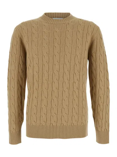 Kangra Cashmere Cable-knit Crew-neck Sweater In Brown