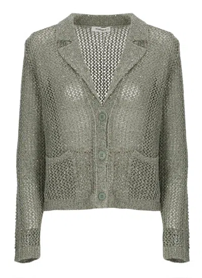 Kangra Cashmere Green Cotton Sequined Single Breasted Blazer In Gray
