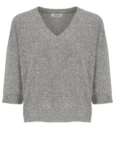Kangra Cashmere Grey Cotton-blend V-neck Top In Gray