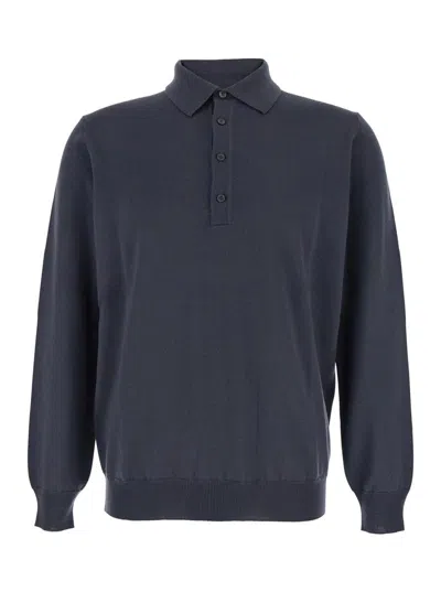 Kangra Cashmere Grey Polo Shirt With Classic Collar And Ribbed Trims In Wool Man In Gray