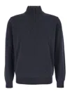 Kangra Cashmere Grey Ribbed Knit Sweater With High Neck And Half Zip Closure In Wool Man In Gray