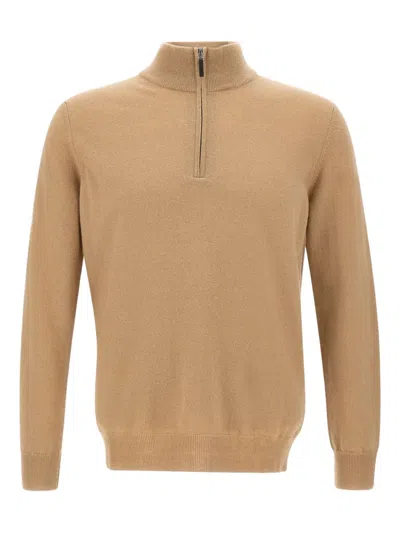 Kangra Cashmere Half-zip High-neck Sweater In Brown