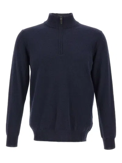 Kangra Cashmere Half-zip Stand-collar Sweater In Blue