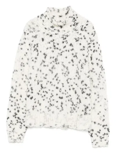 Kangra Cashmere High-neck Speckled Knit Sweater In White