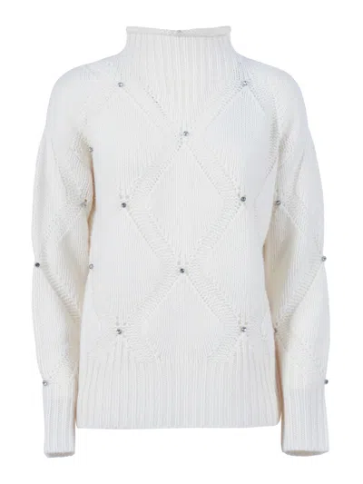 KANGRA CASHMERE HIGH NECK SWEATER WITH DIAMOND INTARSIA