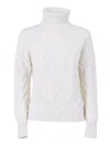 Kangra Cashmere Roll-neck Diamond-pattern Sweater In White