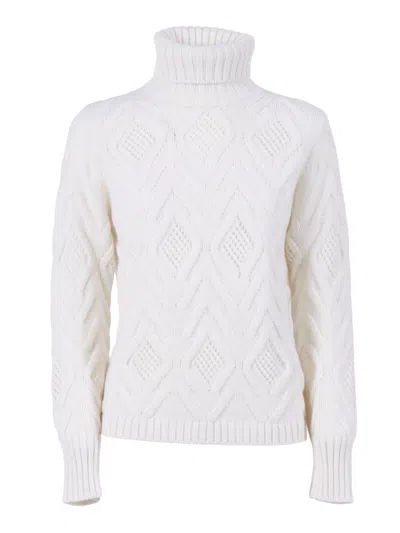 Kangra Cashmere Roll-neck Diamond-pattern Sweater In White