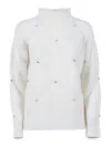 Kangra Cashmere Mock Neck With Diamonds In White
