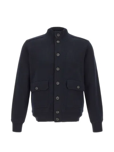 Kangra Cashmere High-neck Buttoned Cardigan In Blue
