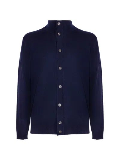 Kangra Cashmere High-neck Button-up Cardigan In Blue