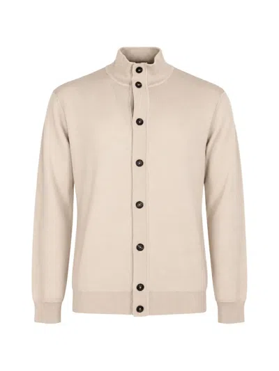 Kangra Cashmere High-neck Button-up Cardigan In Neutral