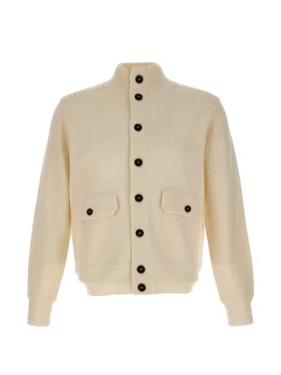 Kangra Cashmere High-neck Button-up Cardigan In Nude
