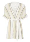 Kangra Cashmere Ivory Cashmere-cotton Knitted Cardigan With Sequined Stripes In Multi