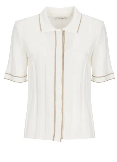 Kangra Cashmere Ivory Cotton Lurex-trim Polo Shirt In White