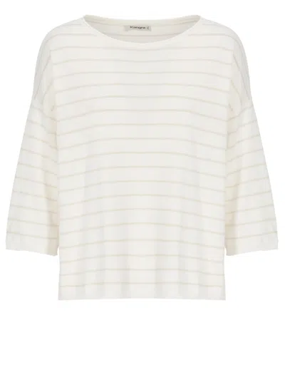 Kangra Cashmere Ivory Cotton Striped Crewneck Sweater In White