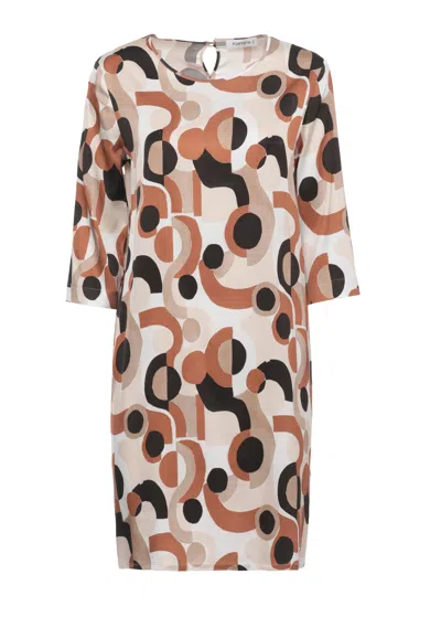 Kangra Cashmere Ivory Viscose Dress With Abstract Pattern And Rear Button Closure In Animal Print