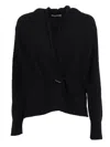 Kangra Cashmere Wrap-style Black Cardigan With Button Closure And Ribbed Cuffs In Black