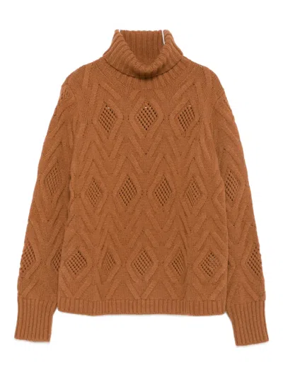 Kangra Cashmere Jacquard-knit Diamond-pattern Sweater In Brown