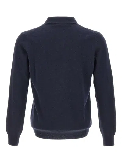 Kangra Cashmere Johnny-collar Ribbed Polo Shirt In Blue