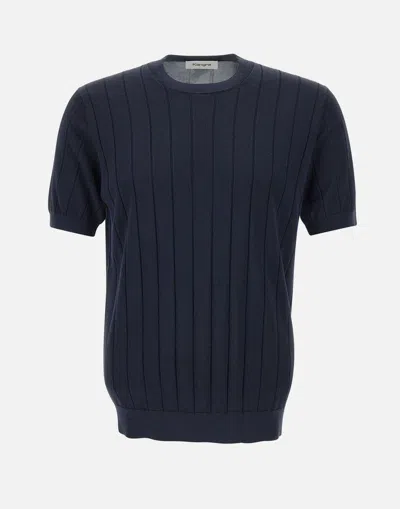 Kangra Cashmere Kangra Blue Ribbed Crew T Shirt