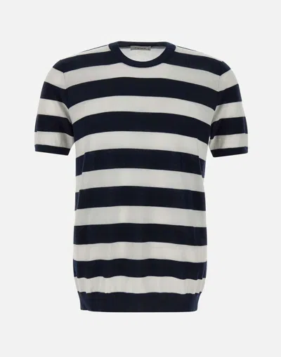 Kangra Cashmere Kangra Blue Striped Cotton T Shirt