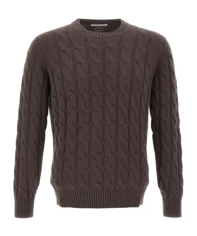 Kangra Cashmere Kangra Cable-knit Crew Neck Knitted Sweater In Brown