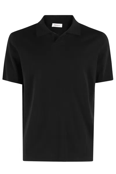 Kangra Cashmere Kangra Classic Black Skipper Collar Cotton Polo