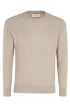 Kangra Cashmere Kangra Classic Crew Neck Sweater With Ribbed Piping In Neutrals