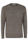 Kangra Cashmere Kangra Classic Round Neck Sweater With Ribbed Trim In Brown