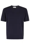 Kangra Cashmere Kangra Short-sleeve Knit Top With Ribbed Detailing In Blue