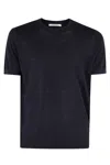 Kangra Cashmere Kangra Short-sleeve Knit Top With Ribbed Detailing In Blue