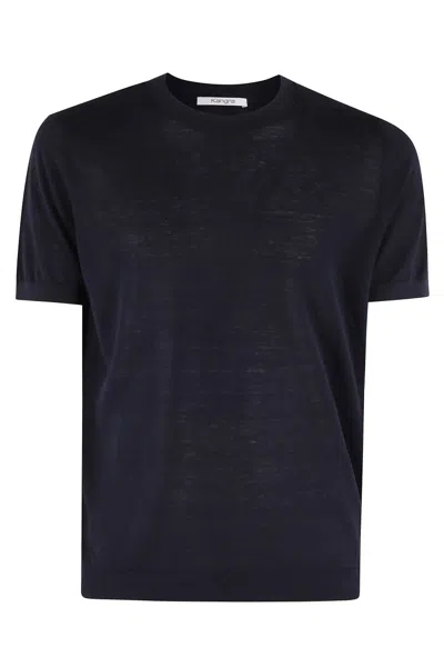 Kangra Cashmere Kangra Crew Neck T-shirt In Luxe Linen-silk Blend In Blue