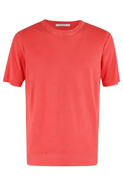 Kangra Cashmere Kangra Crew Neck T-shirt In Strawberry Shaved Cotton Knit In Pink