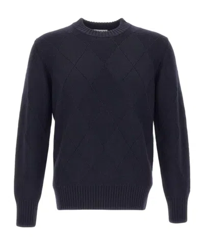 Kangra Cashmere Kangra Diamond-knit Crew Neck Knitted Sweater In Blue