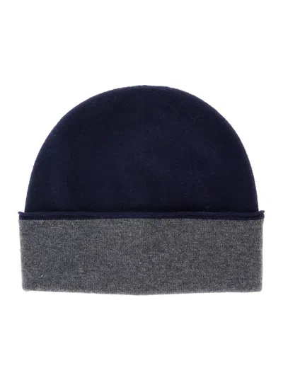 Kangra Cashmere Two-tone Cashmere Beanie Hat In Blue