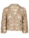 Kangra Cashmere Kangra Crochet-detail Beige Jacket With Scalloped Hem In Beige