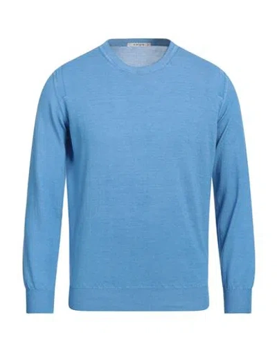 Kangra Cashmere Kangra Man Sweater Azure Size 48 Cotton In Blue