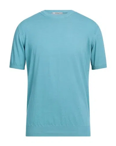 Kangra Cashmere Kangra Man Sweater Turquoise Size 42 Cotton In Blue
