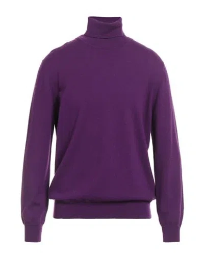 Kangra Cashmere Kangra Man Turtleneck Purple Size 44 Wool