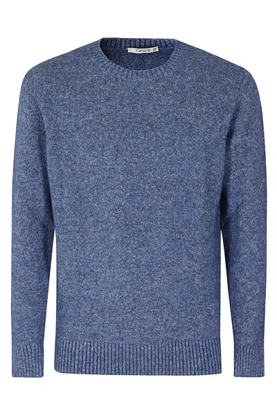 Kangra Cashmere Kangra Melange Denim Crew Neck Sweater With Ribbed Trim In Blue