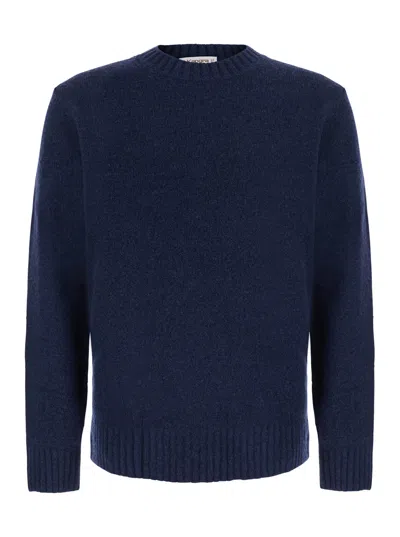 Kangra Cashmere Kangra Wool-blend Crew Neck Sweater In Blue
