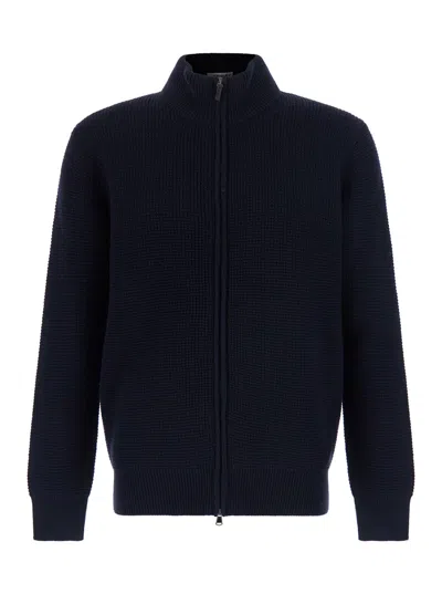 Kangra Cashmere Kangra Merino Wool Zip-front V-neck Cardigan For Men In Blue