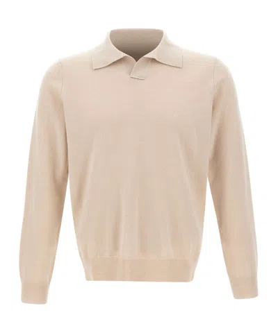 Kangra Cashmere Kangra Open-collar Long-sleeve Polo Shirt In Neutral