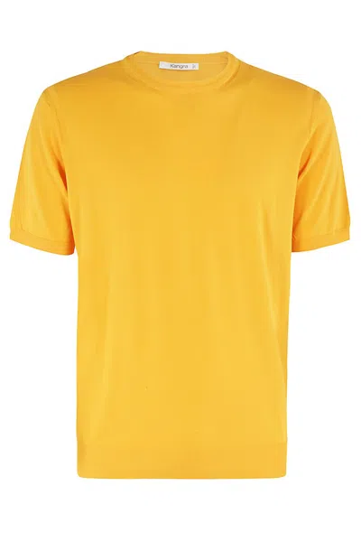 Kangra Cashmere Kangra Pumpkin Color Shaved Cotton Knit T-shirt In Yellow