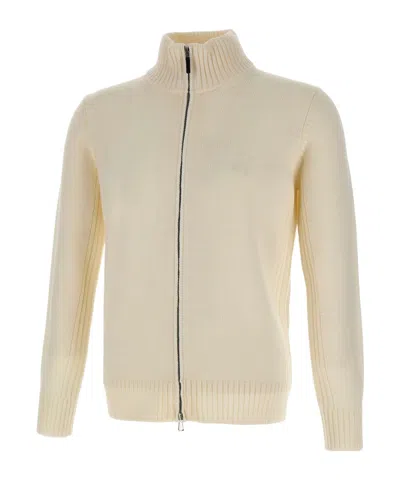 Kangra Cashmere Kangra Ribbed Zip-up Stand Collar Cardigan In White